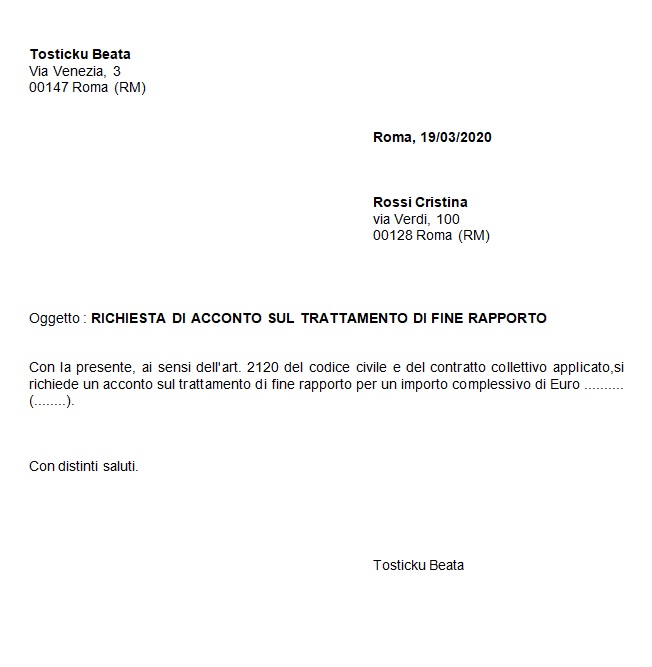 LETTERA TFR CORONAVIRUS LETTERA TFR CORONAVIRUS